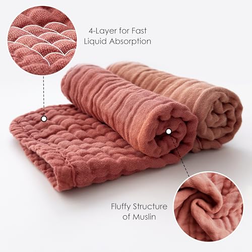 MOON PARK Baby Washcloths, 12 Pack - 12x12 Inches, Small Burp Cloths and Baby Wipes - 100% Cotton Muslin Ultra Soft for Newborn, Infant and Toddlers - Brown, Honey and Bean Paste Series - color: Brown, Honey and Bean Paste Series