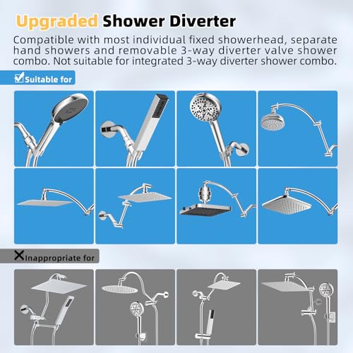 Hibbent All Metal 4 Way Shower Diverter with Showerhead Holder, Chrome | Easy Reach Diverter Valve with Pause Mode, 13.5" Stainless Steel Slide Bar, 4-Setting Replacement for Handheld & Fixed Shower - color: Chrome
