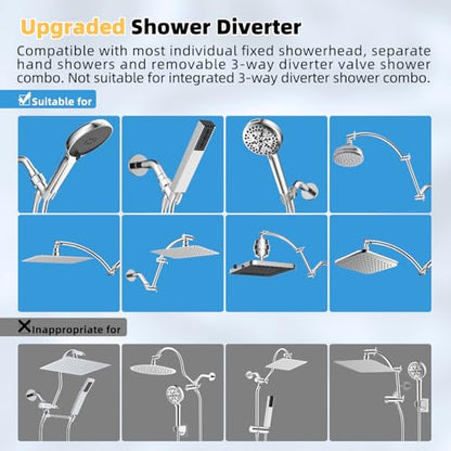 Hibbent All Metal 4 Way Shower Diverter with Showerhead Holder, Chrome | Easy Reach Diverter Valve with Pause Mode, 13.5" Stainless Steel Slide Bar, 4-Setting Replacement for Handheld & Fixed Shower - color: Chrome