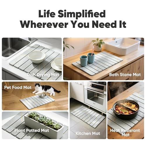 Stone Drying Mat for Kitchen Counter, Quick Diatomaceous Earth Mats for Dishes, 24"L x 16" W Super Absorbent Fast-Drying Collapsible Countertop Stone Mat (Marble White Yellow, 24" x 16") - color: Marble White Yellow