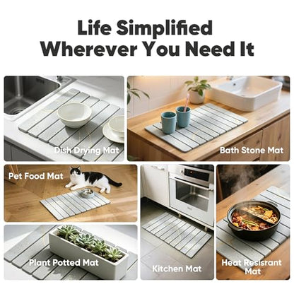 Stone Drying Mat for Kitchen Counter, Quick Diatomaceous Earth Mats for Dishes, 24"L x 16" W Super Absorbent Fast-Drying Collapsible Countertop Stone Mat (Marble White Yellow, 24" x 16") - color: Marble White Yellow