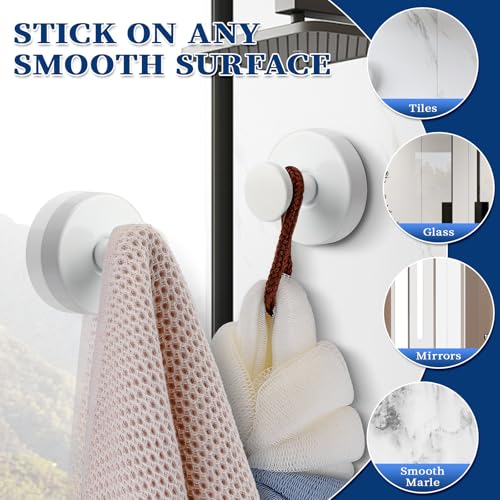 Suction Cup Hooks No Drill Stainless Steel Shower Hooks Towel Hook Heavy Duty on Smooth and Non-Porous Surfaces in Bathrooms Kitchen Bedroom (2, White) - color: White