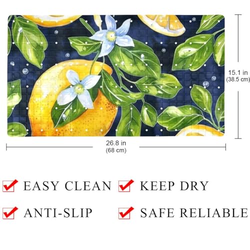 Non Slip Bath Mat for Tub, 15.1 x 26.8 Inch Bathtub Mat Machine Washable Shower Mat with Drain Holes and Suction Cups, Watercolor Seamless Pattern with Lemons - color: Multi 05