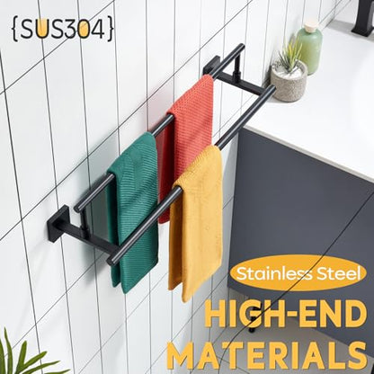 KOKOSIRI Bathroom Towel Bars 24-Inch Double Towel Rails Matte Black Towel Holder for Kitchen Garage Wall Mount Stainless Steel B5009BK-L24 - color: Matte Black, size: 24-Inch