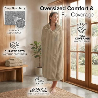 RIVERSIDE Pack of 2 Extra Large Bath Sheets 35 x 70 Inches, 100% Ring Spun Cotton, Hotel Quality, Oversized Bath Towels, Super Soft, Highly Absorbent & Quicker to Dry, Tan - color: Tan, size: Bath Sheets (PK 2)