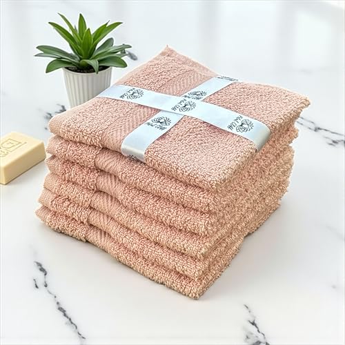 Super Soft 570 GSM Luxury Cotton Face Towel/Washcloths Set of 6, 100% Cotton Zero Twist Ring-Spun Heavyweight, Super Absorbent Wash Cloths – Designed for Exfoliation, Comfort, and Durability. - color: Rose Pink