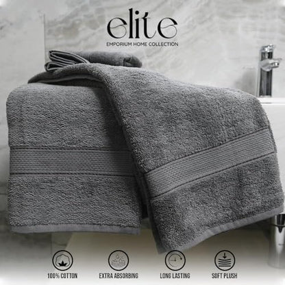 ELITE Emporium Home Collection 8-Piece Cotton Bath Towel Set - Ultra Soft, 550 GSM, Quick-Dry - Bath Sheet, Bath Towels, Hand Towels, Washcloths, Bath Mat - Luxury Bathroom Towel Set (Charcoal Grey) - color: Charcoal Grey