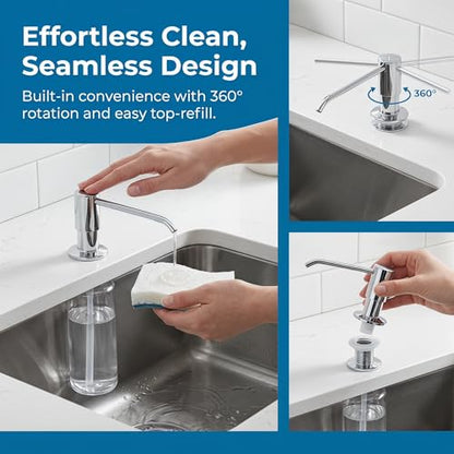 Soap Dispenser for Kitchen Sink, Built in Sink Soap Dispenser, Countertop Dish Soap Dispenser Stainless Steel Pump,Pure Copper Fuselage - color: Clear Glass