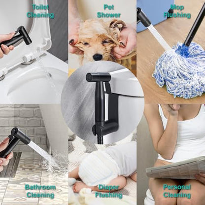 BARROCK Handheld Bidet Sprayer for Toilet, Stainless Steel Metal Made Baby Cloth Diaper Spraying Kit, Bathroom Toilet Bidet Attachment Set for Bathing Pets and Feminine Hygiene, Matte Black - color: Matte Black