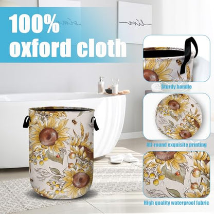 Fall Sunflowers Laundry Basket, Ladybird Honeybee Laundry Hamper Collapsible Oxford Cloth with Handle Clothes Storage Bin for Bathroom Laundry Room Bedroom 15.7 X 20 Inch - color: Fall Sunflowers Ladybird Honeybee