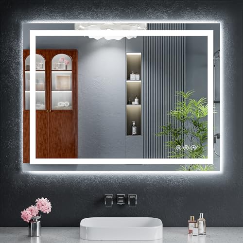 32"x40" LED Bathroom Mirror with Lights, Backlit+Frontlit, Anti-Fog | CRI 95, Stepless Dimmable, 3 Colors Lighting, Shatterproof Tempered Glass, HD Reflection, Memory, (Horizontal/Vertical) - size: 40"L x 32"W