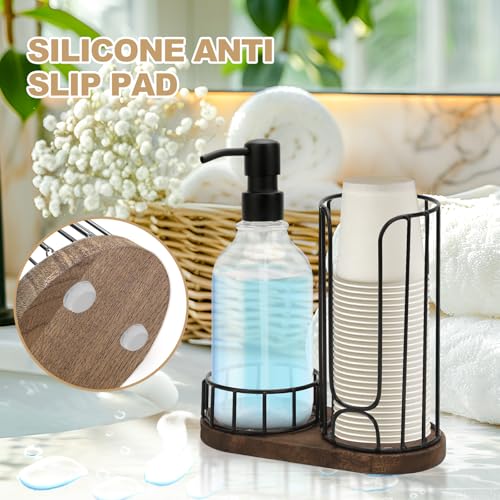 Country-Style Bathroom Cup Holder with 17 oz Reusable Mouthwash Dispenser, 2-Compartment 3oz Disposable Mouthwash Cup Storage Rack, Iron Bathroom Accessories - size: L