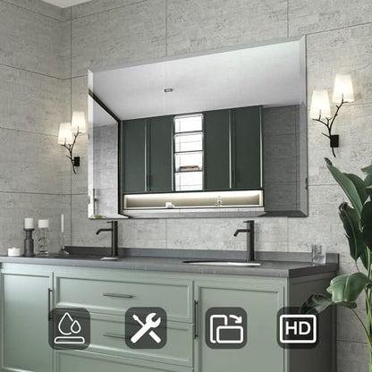 Beveled Mirror 40x32 Frameless Bathroom Wall Mirror Shatterproof | Modern Wall Mount Vanity Mirror, Hangs Horizontally or Vertically, for Over Sink, Living Room, Bedroom, Upgraded Packing - size: 32"L x 40"W