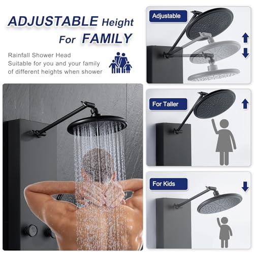 ROVATE Shower Panel Tower System with Adjustable 6 Body Jets, Matte Black | Stainless Steel Shower Column with Height Adjustable Shower Arm, Self-Cleaning Rainfall Shower & Handheld, Rough-in Valve - color: Matte Black, style: 3-Function