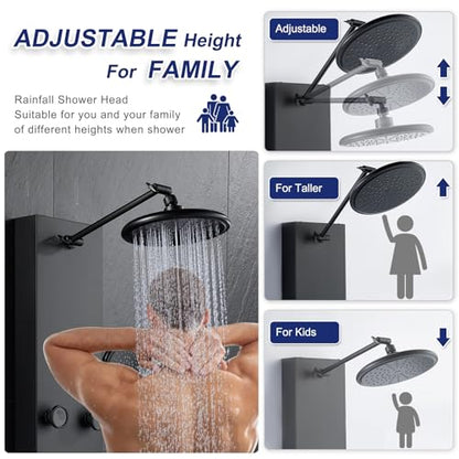 ROVATE Shower Panel Tower System with Adjustable 6 Body Jets, Matte Black | Stainless Steel Shower Column with Height Adjustable Shower Arm, Self-Cleaning Rainfall Shower & Handheld, Rough-in Valve - color: Matte Black, style: 3-Function