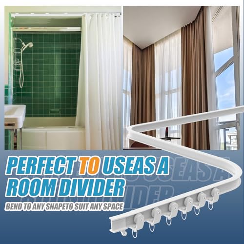 16.5 FT Bendable Curtain Track Ceiling,Mounted Straight Curved Ceiling Track Set Installation for Windows Curtain Room Divider - 5 Meter White