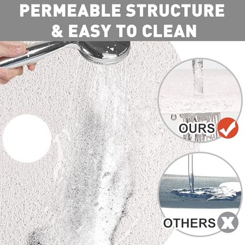 Shower Mat Non Slip: 31 Inch Diameter Extra Large Round Shower Mats with Drain Hole in Middle - Soft Loofah Great Drainage Shower Stall Matt for Inside Shower - color: White, size: 31" (Round)