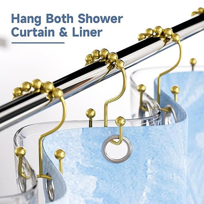 Titanker Gold Shower Curtain Hooks Rings, Rust-Resistant Metal Double Glide Shower Hooks Rings for Bathroom Shower Curtains Rods, Set of 12 Hooks - Light Gold - color: Light Gold, style: Modern
