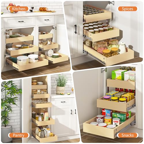 WelFurGeer 3-Tier Pull Out Cabinet Organizer with Soft Close, Heavy-Duty Slide Out Drawers for Cabinets, Pull Out Drawers for Cabinets, Bottom Mount Shelves for Kitchen, Pantry, Bathroom - size: 20''W x22''D