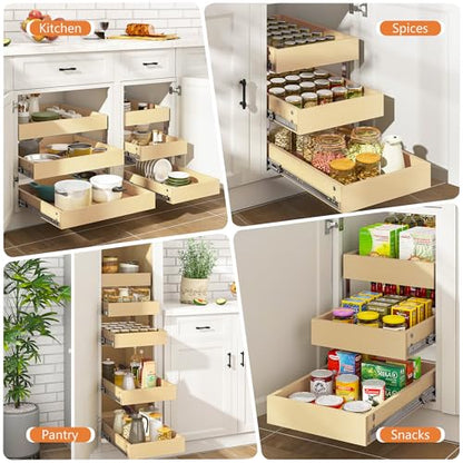 WelFurGeer 3-Tier Pull Out Cabinet Organizer with Soft Close, Heavy-Duty Slide Out Drawers for Cabinets, Pull Out Drawers for Cabinets, Bottom Mount Shelves for Kitchen, Pantry, Bathroom - size: 20''W x22''D