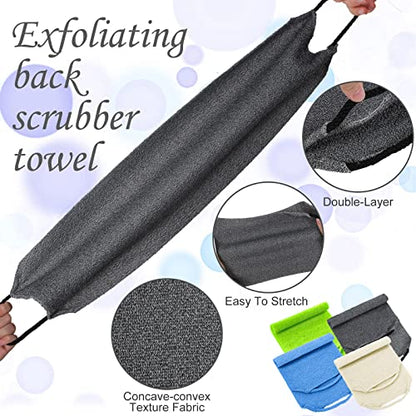 Moukeren Exfoliating Back Scrubber with Handles 4 Pack Nylon Back Exfoliator Extended Length Washers Scrubbers Stretchable Pull Strap Exfoliating Washcloth(Dark Blue, Gray, Beige, Fluorescent Green) - color: Dark Blue, Gray, Beige, Fluorescent Green