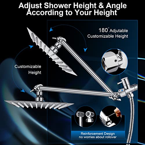 Shower Head Combo,10" High Pressure with 11" Extension Arm 5 Spray Handheld | Rain Shower Head with Handheld Shower Head Combo,Powerful Shower Spray Against Low Pressure Water with Long Hose - color: Chrome, size: 10" Showerhead Set