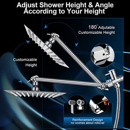 Shower Head Combo,10" High Pressure with 11" Extension Arm 5 Spray Handheld | Rain Shower Head with Handheld Shower Head Combo,Powerful Shower Spray Against Low Pressure Water with Long Hose - color: Chrome, size: 10" Showerhead Set