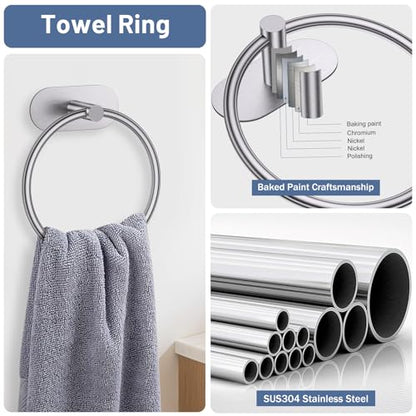 Self Adhesive Brushed Nickel Toilet Paper Holder Towel Holder for Bathroom Wall, No Drilling Bathroom Hardware Set, SUS304 Stainless Steel Towel Ring Hand Towel Holder for Bathroom, Kitchen - color: Brushed Nickel