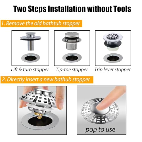 Anlige Bathtub Drain Stopper, Pop Up Tub Stopper with Hair Catcher, Bathtub Plug and Cover with Strainer, Universal for 1.5 to 1.8in Tub Drain - style: Tub Stopper Top Hair Catcher