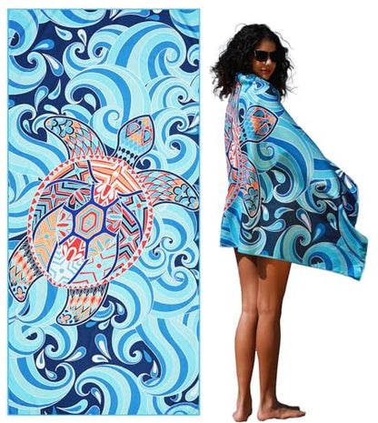 Widdonen Microfiber Beach Towel,Compact 71x32 Inch,Lightweight,Turtle | Extra Large,Sand Free,Thin,Absorbent,Quick Dry for Camping,Hiking,Swim,Pool,Bath,Picnic,Gym,Cruise Essentials,Adult Gifts - color: Turtle Sea