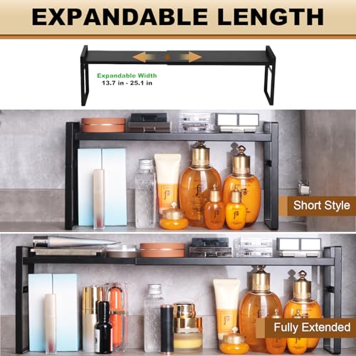 Expandable Narrow Medicine Cabinet Organizer Shelves Wide 3.58”,Metal Counter Storage Shelf Stand with Adjustable Layer and Non-Slip Pads for Cabinet,Kitchen,Pantry Small Space-Black - size: Wide 3.58”