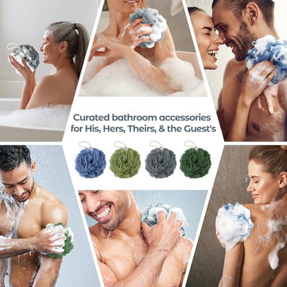 Rnoafmu Shower Loofah Bath Sponge 4 Pack (Blue Gray Green Dark Green) | 60G Luffa Exfoliating Body Scrubber, Mesh Shower Pouf Balls for Men and Women, Rich Lather with Body Wash - color: Blue Gray Green Dark Green
