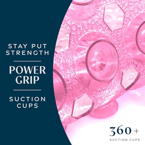 SlipX Solutions 39"x16" Power Grip Non Slip Bathtub Shower Mat, Pink | Stronger Wet Surface Protection, Soft Under Foot, 265+ Suction Cups, Large Drainage Holes - color: Clear Pink