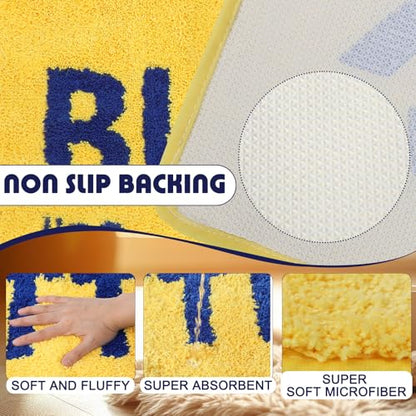 Drydiet Butter Rug 39.5'' x 18.5 '' Bathroom Runner Rug Bright Yellow Long Bath Mat Shaggy Non Slip Runner Mat Large Water Absorbent Bath Carpet Tub Sink Carpet for Kitchen Floor Bathtub Bedroom