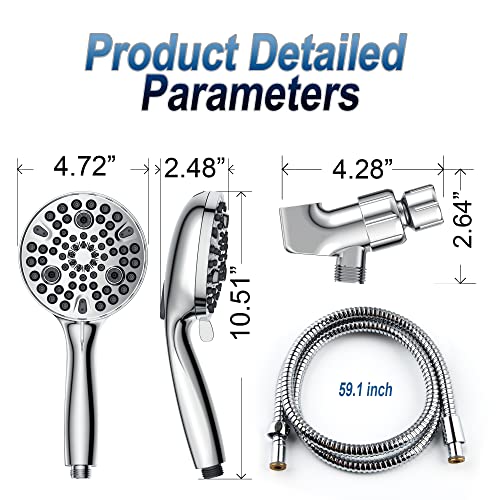 Shower Head with Handheld,High Pressure 10 Spray Modes Showerhead,Chrome | 4.7”Detachable Showerhead Set with 5ft Hose, Adjustable Bracket and Built-in Power Wash to Clean Tub, Tile & Pets - Chrome - color: Polished Chrome