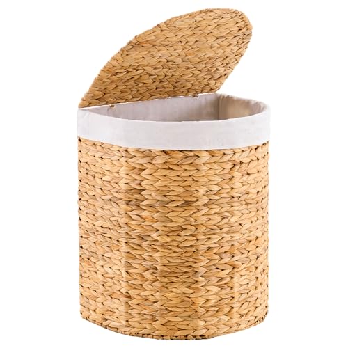 Half Round Wicker Laundry Hamper with Lid and 2 Removable Liner Bags, Handwoven Natural Water Hyacinth Laundry Basket for Dirty Clothes, Natural - color: Natural, size: 120L