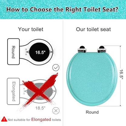 Angol Shiold Glitter Toilet Seat Molded Wood Round Toilet Seat with Quietly Close and Quick Release Hinges, Easy to Clean also Easy to Install (Round 16.5'', Green) - color: Green, size: Round 16.5‘’