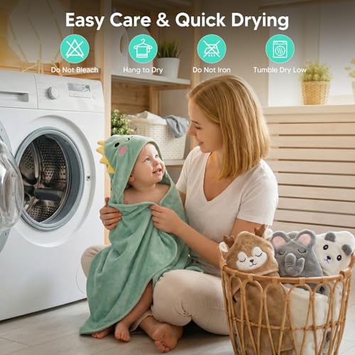 14 PCS Baby Bath Towels Set, Hooded Baby Towels, Baby Bath Essentials | 4 PCS Baby Towels, 8 PCS Washcloths & 2PCS Bath Brush Set for Infants & Toddlers, Ultra Absorbent & Soft for Boys & Girls