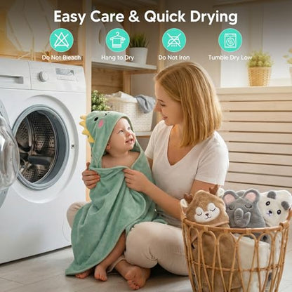 14 PCS Baby Bath Towels Set, Hooded Baby Towels, Baby Bath Essentials | 4 PCS Baby Towels, 8 PCS Washcloths & 2PCS Bath Brush Set for Infants & Toddlers, Ultra Absorbent & Soft for Boys & Girls