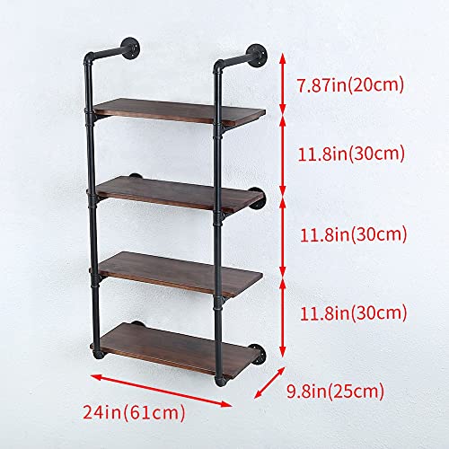 Industrial Pipe Shelves With Wood Planks,Rustic Pipe Shelving Wall Shelf | Metal Pipe Solid Pine Wood,Easy to Assemble,Wooden Board Thickness 0.78 In,For Bar Farmhouse Kitchen Office Bathroom,Bedroom - color: 4-layer, size: 24in