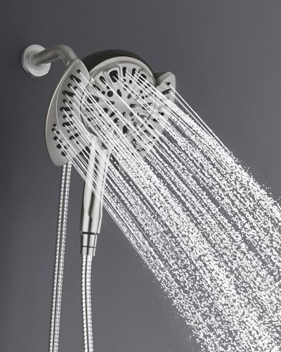 2 in 1 Shower Head with Handheld Combo High Pressure Nickel 2.5 GPM | 7.2" Rain Showerhead and 9 Spray Hand Held Shower, Adjustable Shower Angle, 59-inch Rotatable Stainless Steel Hose - color: Nickel, size: 2.5 GPM