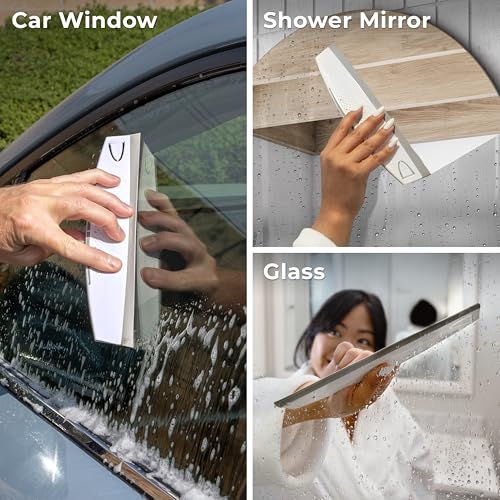 Zadro Silicone Squeegee with Hanging Hook Water Blade for Cleaning Kitchen Countertops Sink Bathroom Shower Mirrors Glass Car Windows Wiper Scraper Flexible Waterblade Cleaner Tool (2, White/Gray)