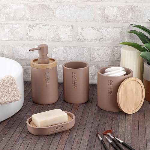 Matte Cappuccino Bathroom Cup, Toothbrush & Toothpaste Holder, Resin | Compact, Vanity Organizer for Toothbrushes, Razors & Makeup Brushes, Easy to Clean Surface, Durable Construction - color: Cappuccino