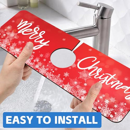 Merry Christmas Snowflake Kitchen Sink Splash Guard Mat Absorbent Fast Drying Mat Faucet Draining Mat Sink Splash Guard Behind Faucet Drip Catcher for Kitchen Bathroom 5.5"×15" - size: 5.5" x 15"
