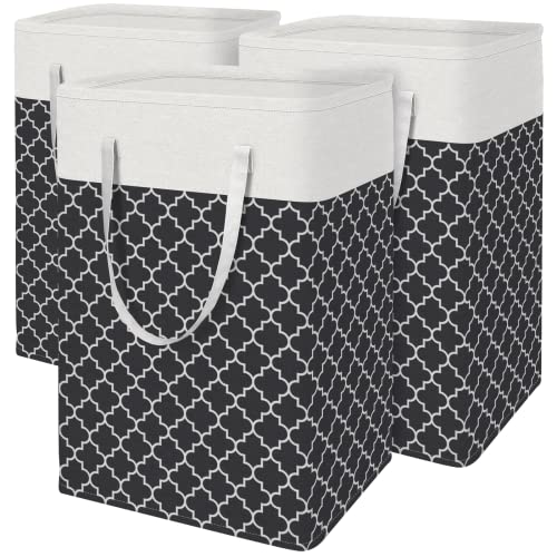 BlissTotes 3-Pack Laundry Basket, Collapsible Laundry Hamper, Black, 75L | Laundry Clothes Hamper, Hampers for Bedroom, Freestanding Hamper with Handles, Clothes Laundry Basket - color: Black, size: 75L