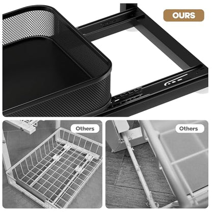 1 Pack-16"D Under Sink Storage Organizer with 2-Tier Slide Out Drawer, Sophisticated Mesh Pull Out Shelf for Kitchen & Bathroom, Fits Small Items, Upgraded Arched Track for Smooth Gliding-Black