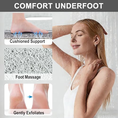 Non Slip Shower Bathtub Mat:36x16 Inch Bathtub Mat Non Slip with Drain, Soft Loofah Shower Mats for Inside Shower, Anti Slip, Foot Scrubber - color: Light Gray, size: 36" x 16" (Rectangular)
