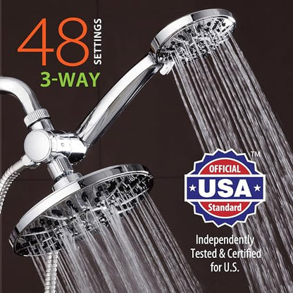 AquaDance 7" Premium High Pressure 3-Way Rainfall Combo for The Best of Both Worlds - Enjoy Luxurious Rain Showerhead and 6-Setting Hand Held Shower Separately or Together - Chrome Finish - 3328 | Enjoy Dual 6-Setting Luxury Shower Heads Separately or Tog