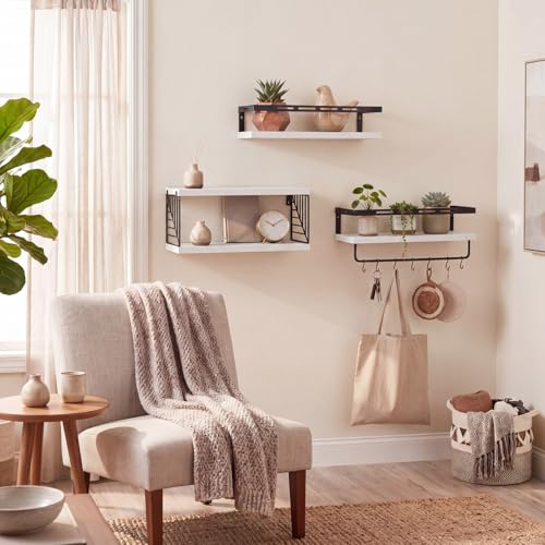 Fixwal Wall Mounted Bathroom Shelves Over Toilet (3+1 White) | Wall Shelf with Basket Storage , Towel Bar, Solid Wood, 22Lb Capacity, Easy DIY Install - color: 4-white