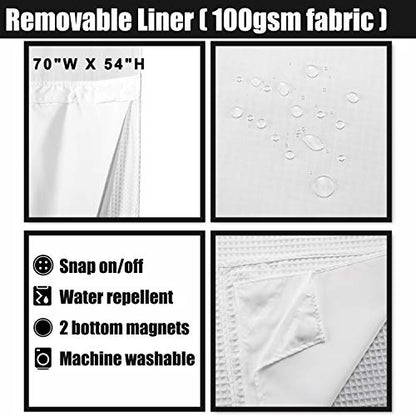 Barossa Design Hotel Style Cotton Shower Curtain with Snap-in Liner White | Cotton Blend, Honeycomb Waffle Weave, Fabric Snap on/off Liner, Water Repellent, Mesh Window, Machine Washable, Standard Size - color: White, size: 71"W x 72"L (Pack of 1)